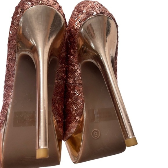 Dots Pink Sequined and Gold Platform Stiletto Heel Shoes Size 6 - Picture 7 of 8